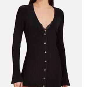 L'Agence Lucas Black Knit Longline Button Cardigan L 8419
